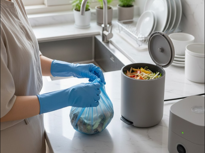 음식물 쓰레기를 버리는 장면