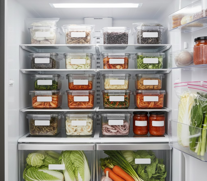 깔끔하게 정리된 냉장고
